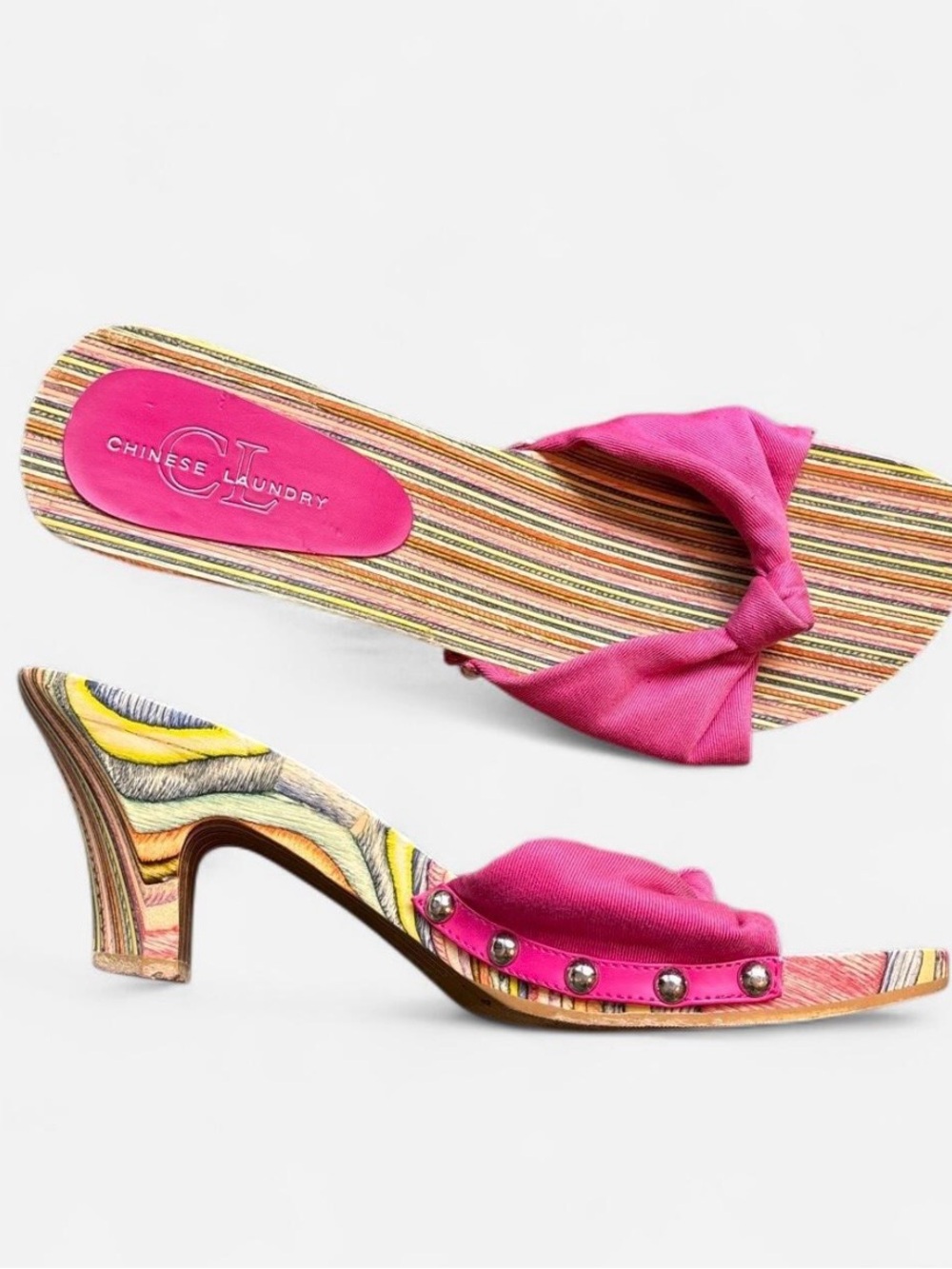 Chinese Laundry Hot Pink Knot Strappy Mules